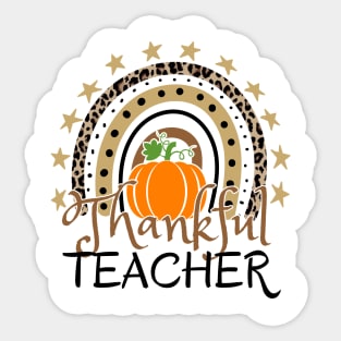 Thankful Teacher, leopard Rainbow Pumpkin Sticker